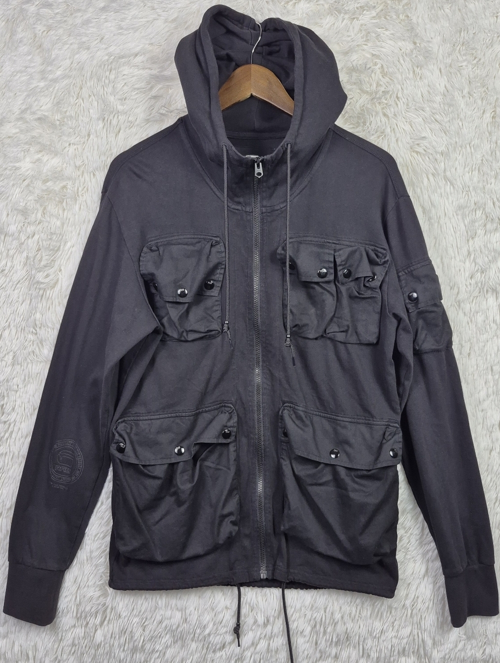 G Star Raw Kriyo Hooded Long Sleeve Sweater Jacket Black Mens M Gorpcore Utility